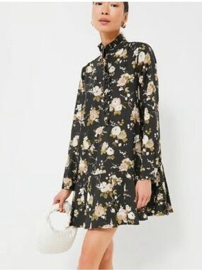 TUCKERNUCK MIDNIGHT GARDEN TATE PLEATED DROP WAIST LINEN MINI DRESS LARGE